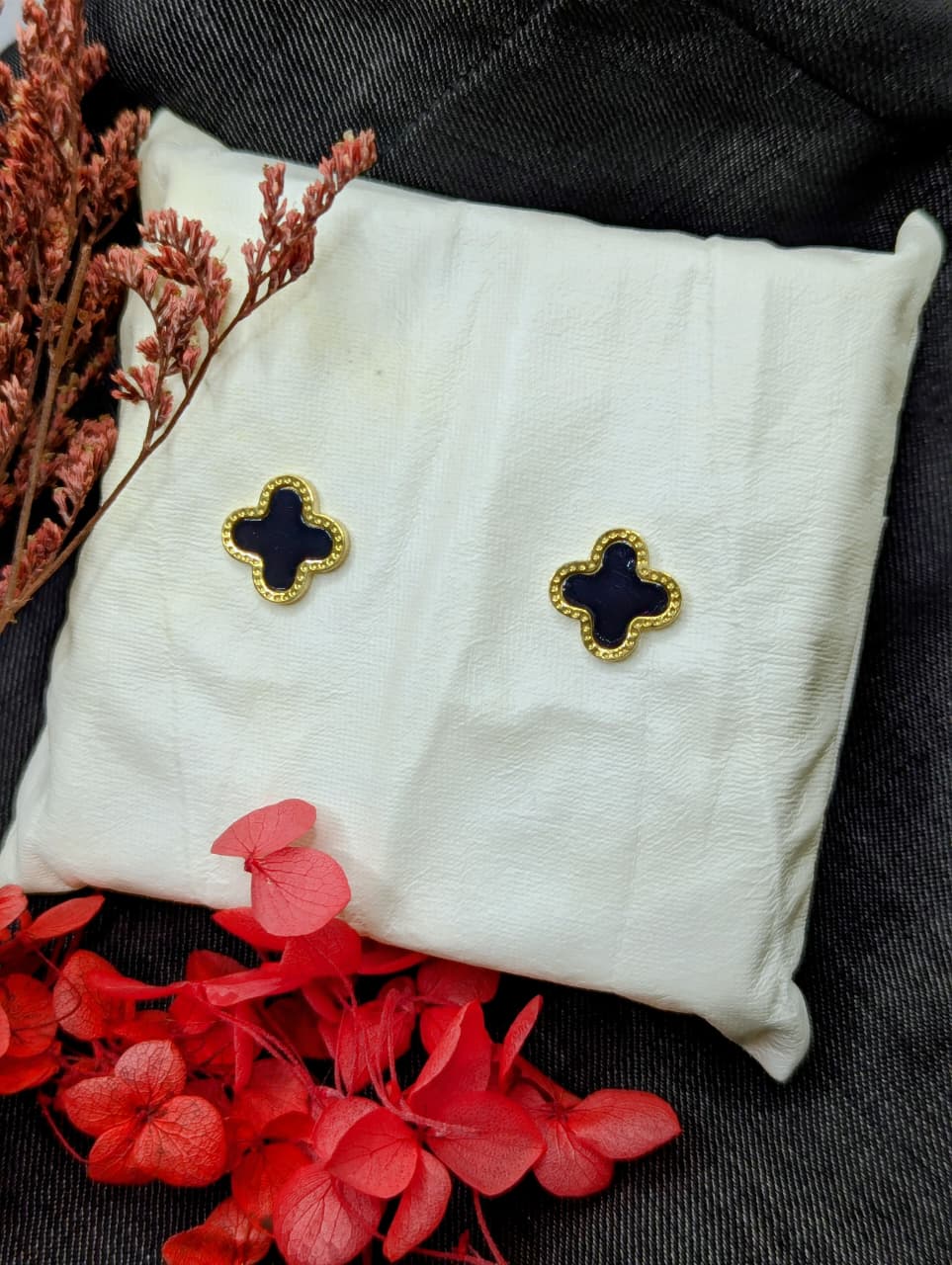 Midnight Clover Stud Earrings