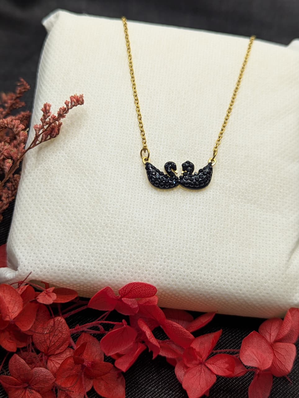 Twin Swan Midnight Necklace